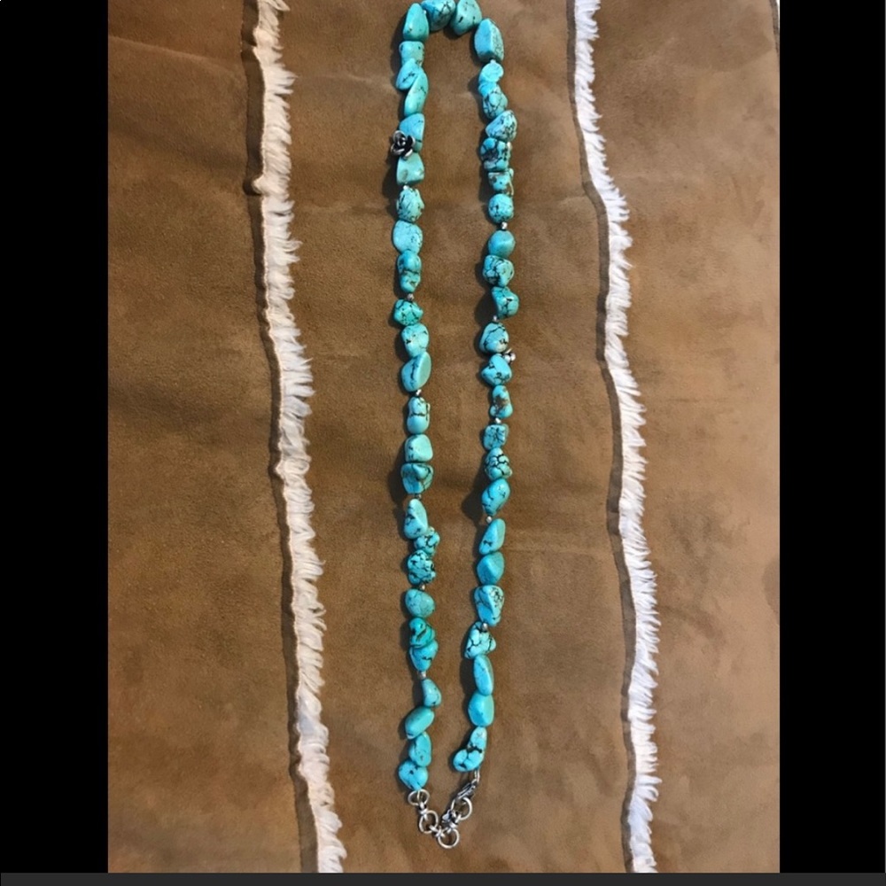 Lucky Brand Turquoise & Silver Rose Necklace
